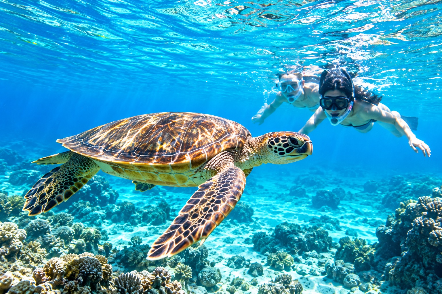 ウミガメと海中を楽しむイメージ